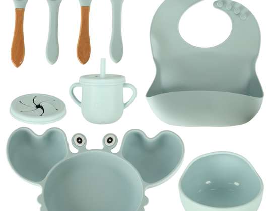 Силіконовий посуд для немовлят Крабовий столовий набір 9 предметів синій