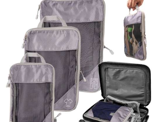 COMPRESSION ORGANIZER for Suitcase Packing Travel Bags Set of 3 Pcs Grey