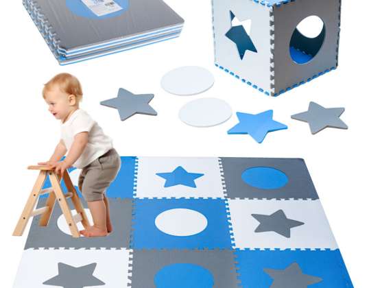 Educational foam mat puzzle gray blue 60 x 60 x 1 cm 9 pieces