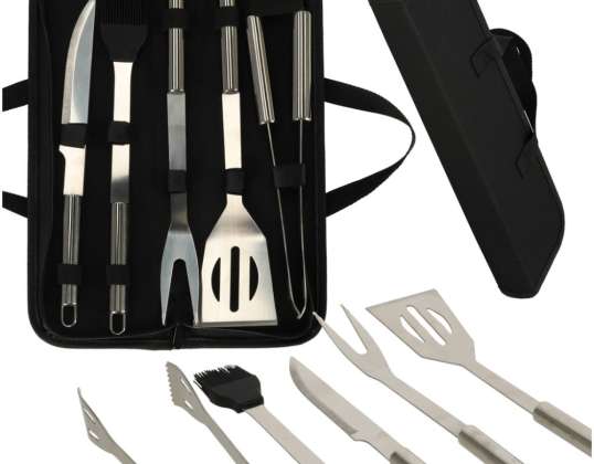 Accessoires, bestek, barbecuegerei, barbecueset in een 6-in-1 koffer