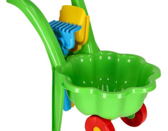 Wheelbarrow for children daisy garden set with spatula and rake green