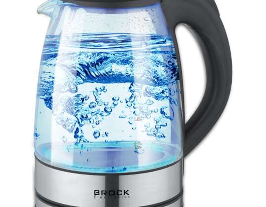 Wasserkocher aus Glas. Volumen: 1,7 l. Beidseitige Wasserstandsmarkierung. Aufbewahrung des Netzkabels im Sockel. Internes LED-Licht.