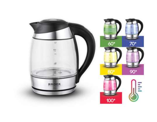 Electric Glass Kettle. Volume: 1,8L. With high borosilicate glass body, durable and stain resistant. Double-sided water level mark. Three operating mo