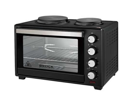 Elektrobackofen, 60 L, Backofen 2000W, Kochplatte 1000W+600W. 220-240V, 50/60Hz. Doppelglas. Mit zwei Kochplatten. 4 Leistungsregler.