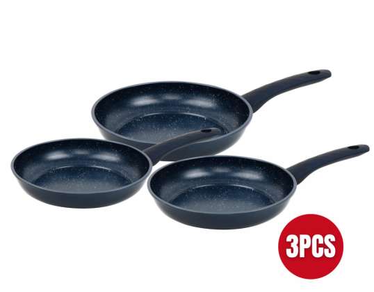 Herzberg 3 Pieces Marble Coated Forged Frying Pan Set Blue