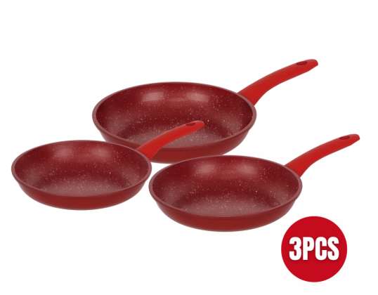 Herzberg 3 Pieces Marble Coated Forged Frying Pan Set Red