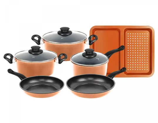 Herzberg HG 04838: 9 stykker non-stick kobber kokekar sett