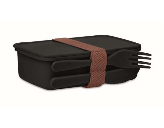 SUNDAY Lunchbox with Utensils in Black Sleek Functional Complete Meal Kit