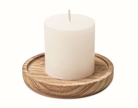 Exclusive candle with holder PENTAS Natural wood tones for a stylish ambience