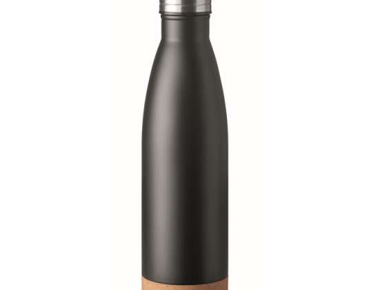 Double-walled insulated bottle ASPEN CORK – Black thermos flask with cork details