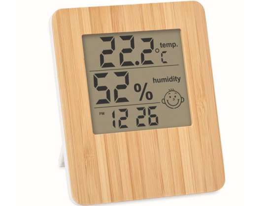 SUNCITY Weather Station made of Bamboo Wood Thermometer Hygrometer and Clock for Indoor Use