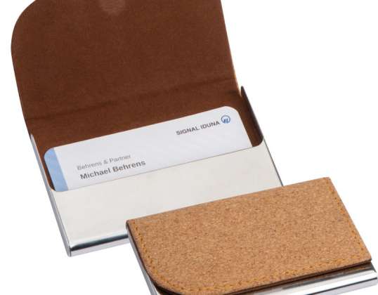 Beige Metal Business Card Holder with Stylish Cork Lid Elegant &amp; Durable