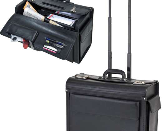 Elegant File / Pilot Case Trolley made of Faux Leather Professional Trolley in Black