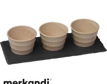 White 4-piece porcelain bowl set on noble slate board