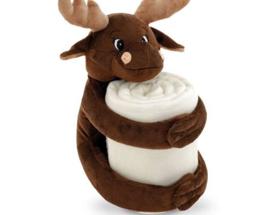 MOOSE Polarfleecedecke mit Plüschtier  180 g/m²    Kuschelige braune Decke für Kinder