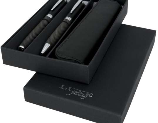 Carbon Duo Set de stylos à bille avec étui Noir avec recharge noire