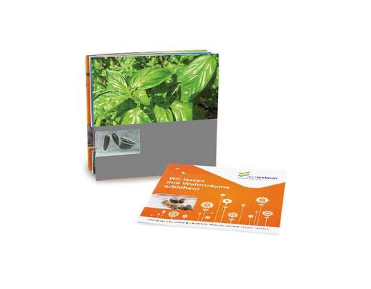 Square seed card with window for basil cultivation made easy