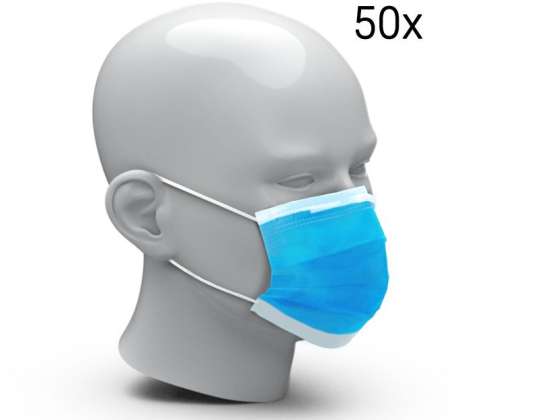 Disposable Face Masks Set of 50 Light Blue – Practical &amp; Hygienic