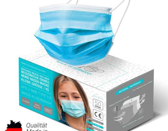 Masques médicaux pour enfants 50 pièces bleu jetable norme chirurgicale