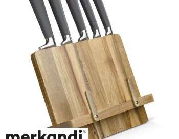 Elegant cookbook stand with 5 knives wood Practical kitchen set for amateur cooks