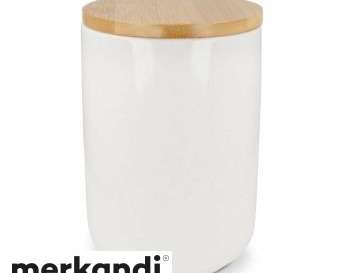 Storage Jar Ceramic &amp; Bamboo 900ml White: Airtight stylish durable environmentally friendly versatile