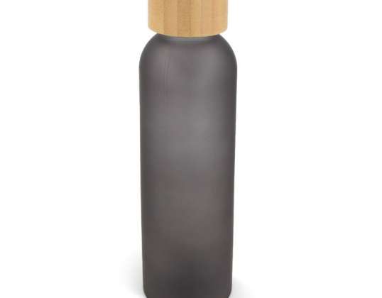 Glass Water Bottle with Bamboo Lid 500 ml Dark Grey