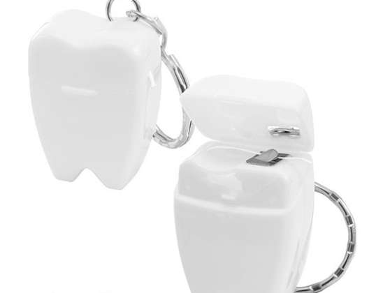 Practical dental floss key ring in white – always at hand &amp; hygienic