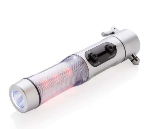 Multifunctional emergency light with hammer silver