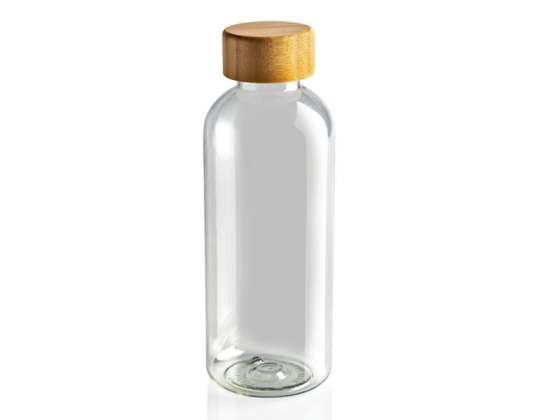 GRS rPET Wasserflasche mit Bambus Deckel   Kristallklar Transparent