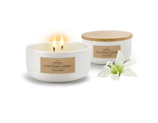 ROMOSCENT Cozy Home Aroma Candle – Hvidt duftlys med trænote