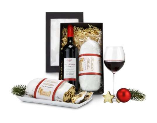 Delicious gift set: red wine &amp; traditional Stollen – festive delicacies