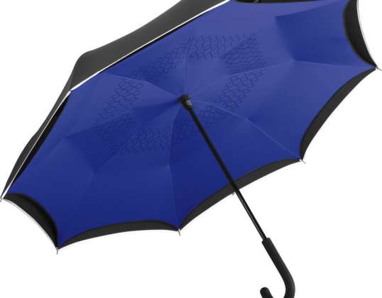 Elegant stick umbrella FARE Contrary in black, euro blue, windproof, durable &amp; stylish