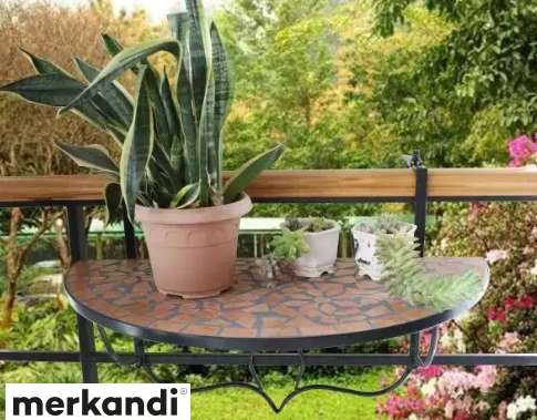 Balkontisch GreenYard® halbrunder 76 x 38 cm Keramik Hängetisch mit Mosaik Muster, 77 Stk. A-Ware