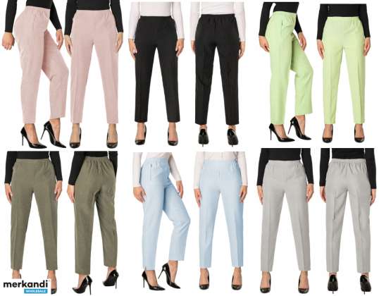 WOMEN'S CIGARETTE TROUSERS LONG WITH ELASTIC ELEGANT FORMAL BLACK BLUE BEIGE PINK GRAY M / L - 3XL / 4XL