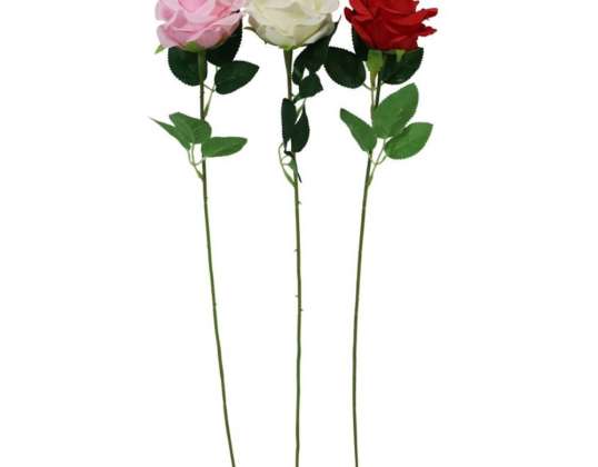 Kunstig blomsterrose 52 cm assorteret rose hvid og rød