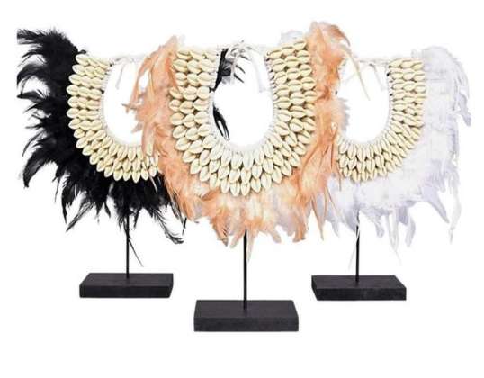 Ornament shells and feathers 35 cm 3 assorted