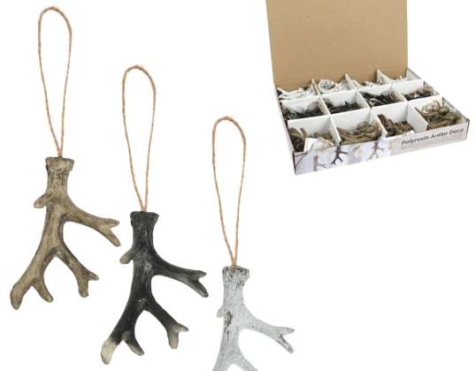 Christmas tree Pendant antlers natural 9 cm 3 assorted in shopdisplay