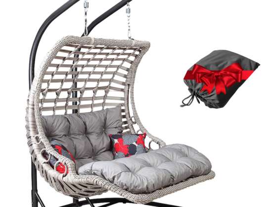 Gowoll Poly-Rattan Hanging Chair with Frame &amp; Cushions, Garden Swing