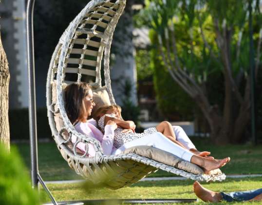 Gowoll Poly-Rattan Hanging Chair with Frame &amp; Cushions, Garden Swing