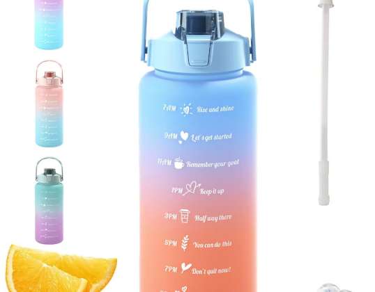 WATER BOTTLE WATER BOTTLE PORTABLE JUG WITH STRAW WITH GRADUATION 2L