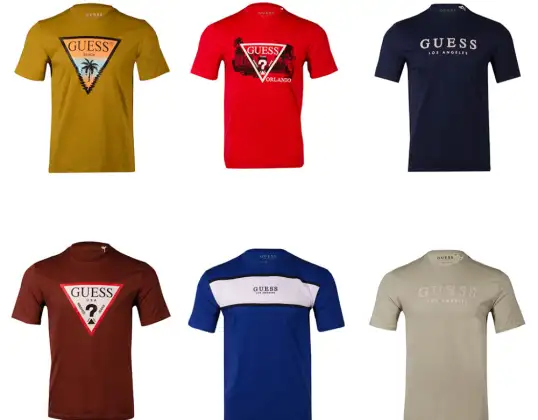 Stock di T-shirt da uomo Guess. Mix di fantasie e colori, taglie dalla S alla XXL