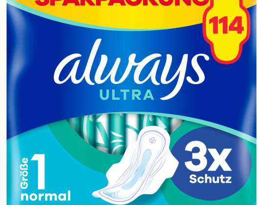 always Ultra Binde Normal mit Flügeln Monatspaket, 114 Binden (3 Packungen x 38 Stück)