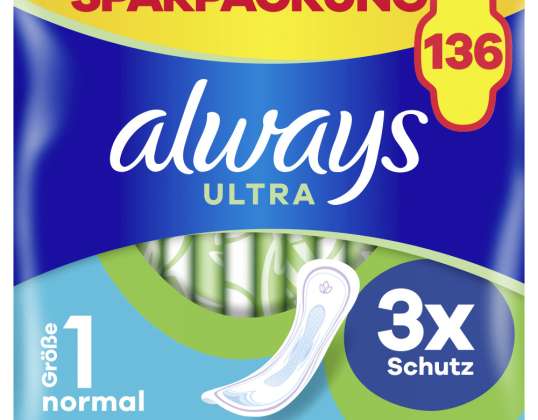 always Ultra Sanitary Napkin Monthly Package, 136 Pads (4 Packs x 34 Pieces)