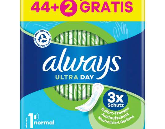 always Serviette Ultra Hygiénique Normal Gigapack 44+2 GRATUITE (46 pièces)