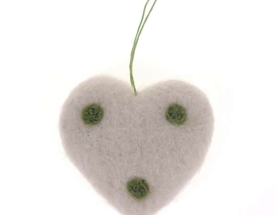 Decorative wool heart 8x7 5 cm cream