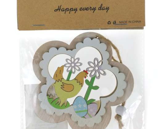 Wooden Easter decoration with a 10x10 cm Hen pendant