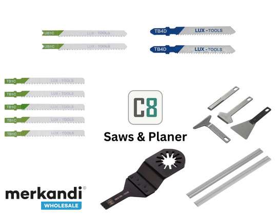 Mixed pallet A-Stock DIY store items (in original packaging) – circular saw blades, jigsaw blades, planer blades for routers, grinding wheels and more.