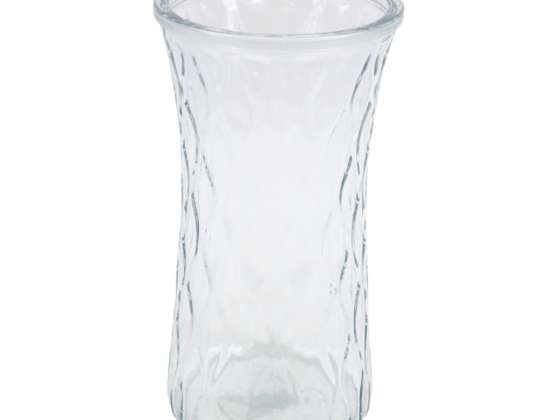 Vase glass transparent 21.5 cm with diamond motif