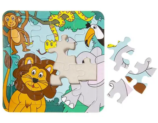 Puzzle Mini Kind Dschungel 16 Teile in Tasche Elefant, Löwe, Schlange, Affe und Kakadu