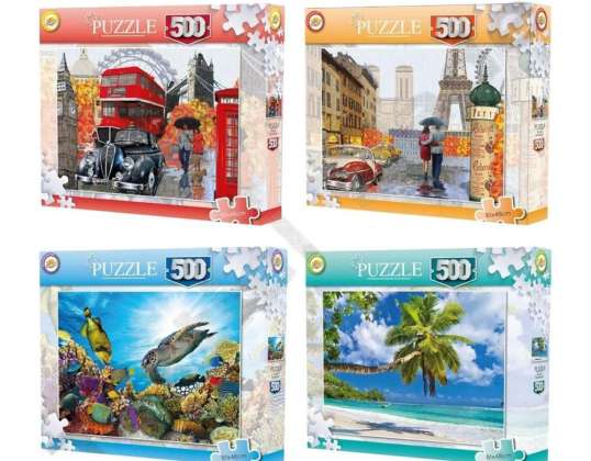 Puzzle 500 Teile 61 x 46 cm 4 verschiedene Meereslebewesen / London / Palm Beach und Paris